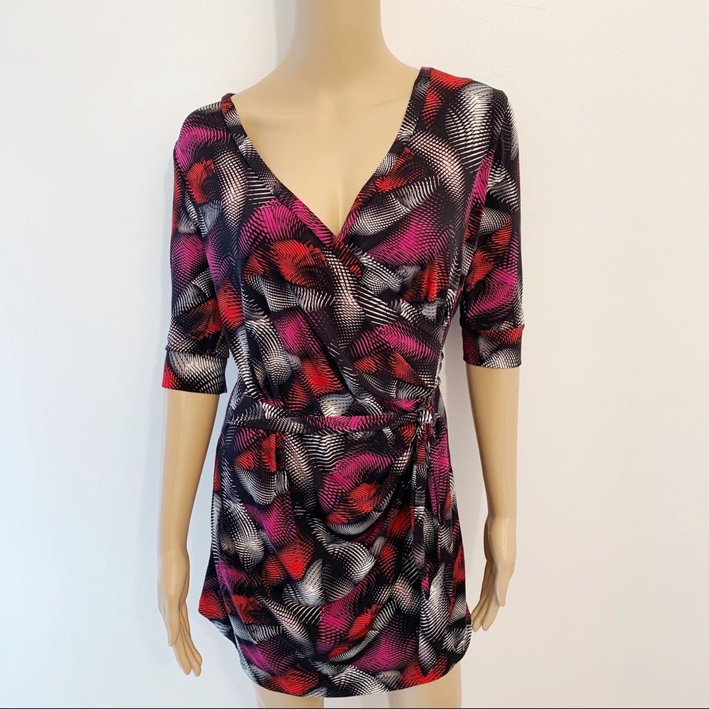 Diane Von Furstenberg Pink Red Black Abstract Wrap Dress